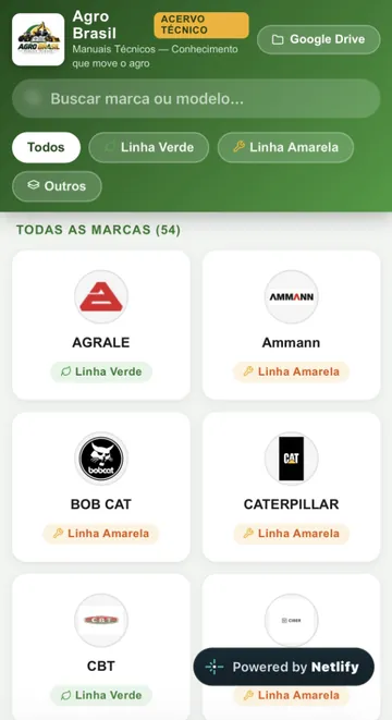 Plataforma Agro Brasil com busca inteligente de marcas e modelos